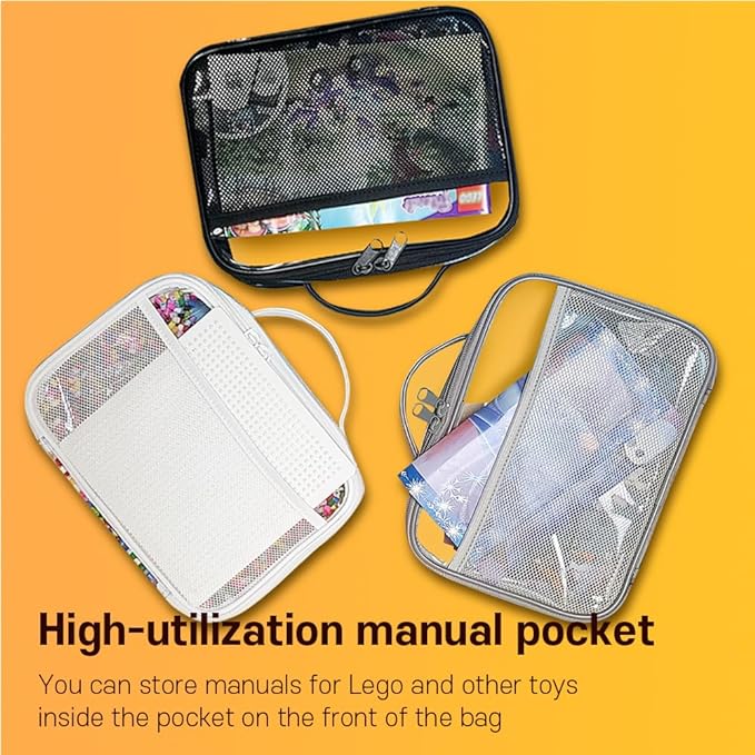 holay 4 Packs PVC Zippered Blocks Set, Toy, Clay, Board game Storage Organizer Case (Name Tag, Manual Pocket) (White, Small)