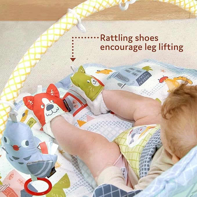 Yookidoo Baby Gym Urban Lay to Sit-Up Playmat. 3-in-1 Newborns Activity Center with Tummy Time Toys, Pillow & Infant Miror. 0-12 Month