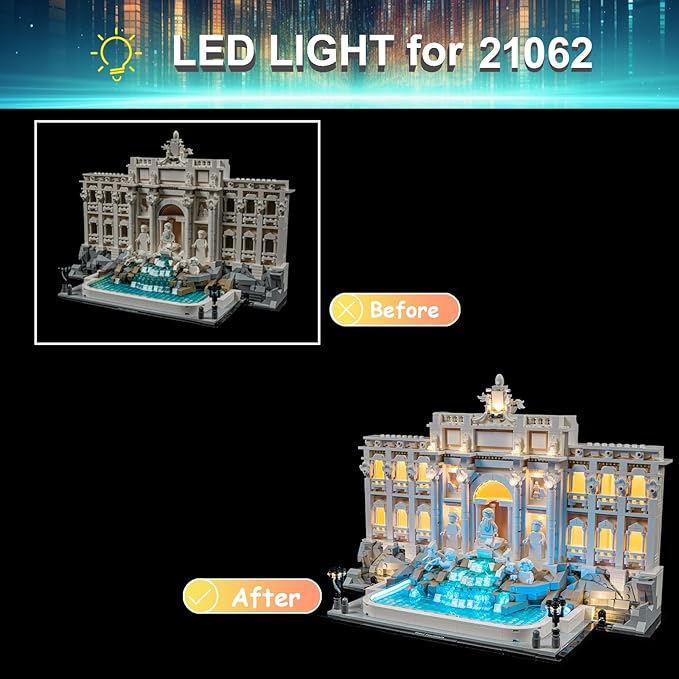 LED Light Kit for Lego Trevi Fountain 21062 Set, Compatible with Lego 21062 Building Blocks Model(Not Include Blocks Set)