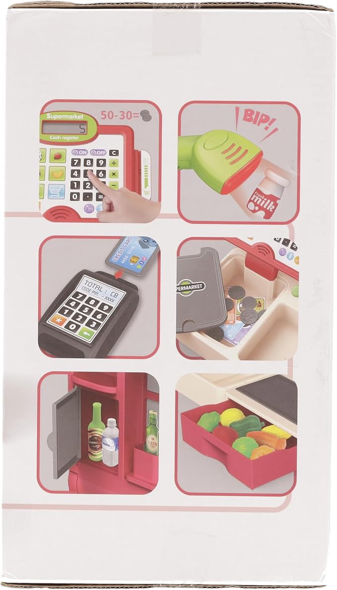 RedCrab Cash Register Toy for Kids,Toddler Store Pretend Plays Supermarket Calculator Cash Register Gift with Scanner, Play Money, Play Food for Boys & Girls