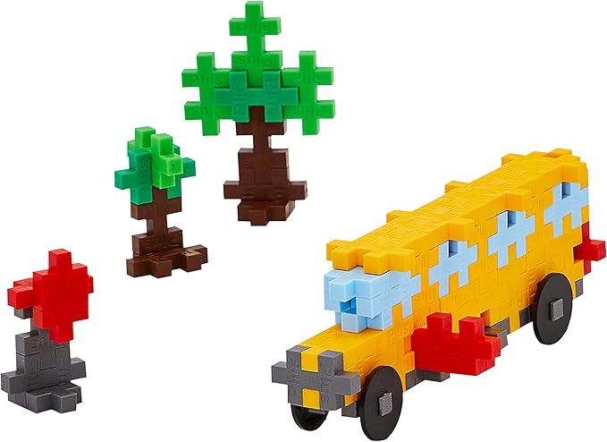 PLUS PLUS Vehicle Building Block Kit, 3D Puzzle Stem Toy for Kids, 70 Interlocking Pieces - School Bus Mini Maker Kit