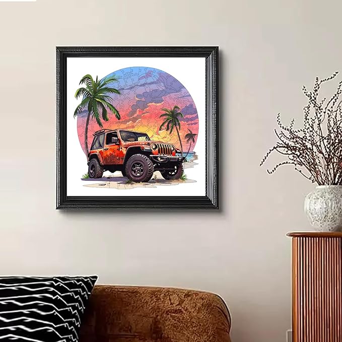 Wooden Jigsaw Puzzles-Seaside Car,500pcs,16.5x16.5in,Royal,Wooden Puzzles for Adults,Unique Shape Animal Adult Puzzles,Irregular Wood Puzzles Best Gift for Adults and Kids Family Gam