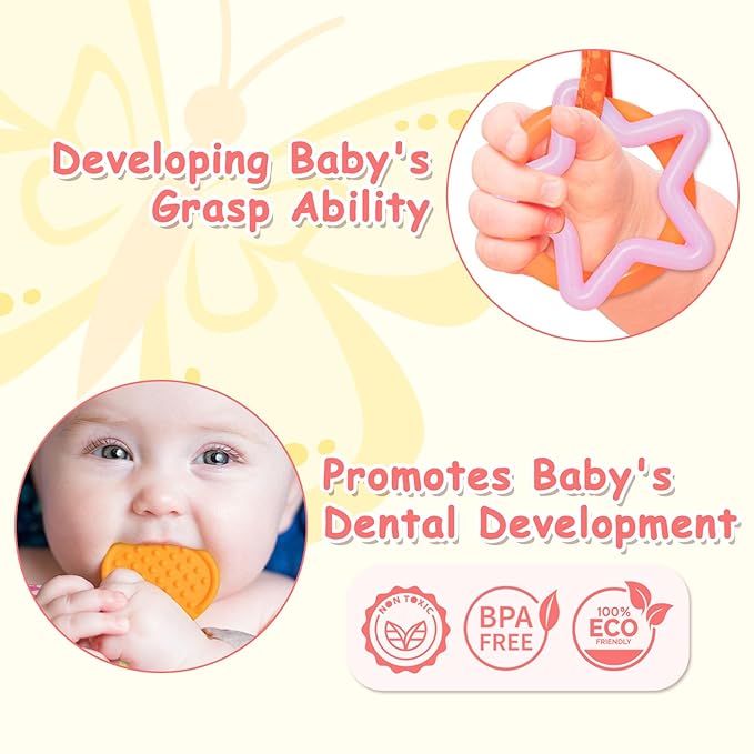 Baby Toys 0-6 Months,Infant Musical Sensory Stuffed Animal with Squeaker,Rattle,Crinkle Wings,Teether & Hanging Ring,Tummy Time Toy for Newborn 0-3-6-12 Months Boys & Girls Gift,Butterfly,Pink
