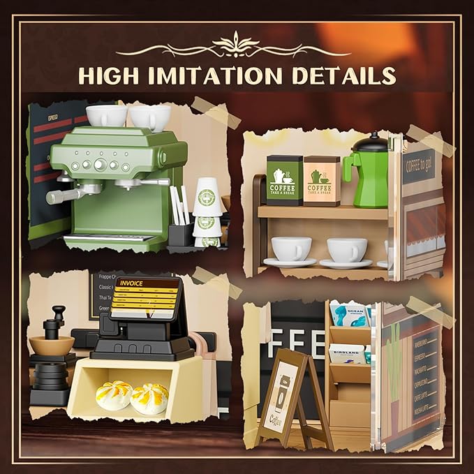 Coffee Shop Tiny House with LED Light Make It Miniature, DIY Miniature House Kit for Adults, Teens, and Beginners, Mini Dollhouse Kit with Home Decor Furniture, Gift for Friends and Hobbies