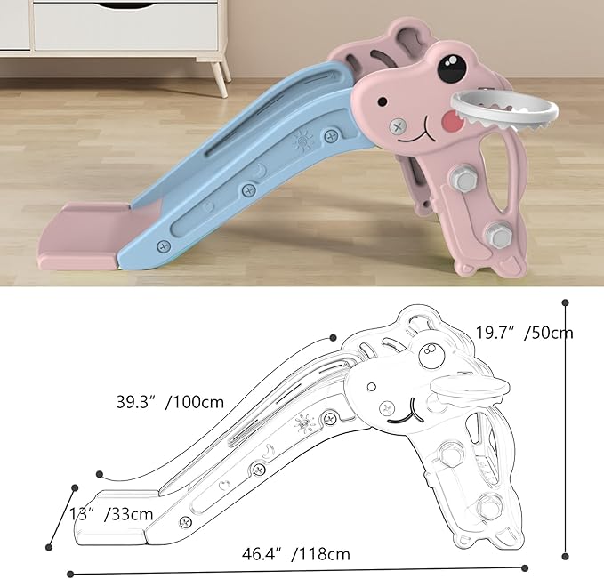 Toddler Slide,Kids Slide Playset for Toddler,Indoor Outdoor Slide Toddler Playset with Ball & Hoop, and Non-Slip Steps,Gift for Boys and Girls 1-3 Years (Pink)