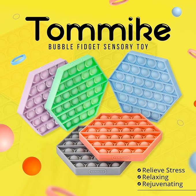 TOMMIKE Hexagon Push Pop Fidget Toy Bubble Sensory for Anxiety & Stress Relief Special Needs Autism Learning Office School Game Crafts Kids Adults (Green Ash)