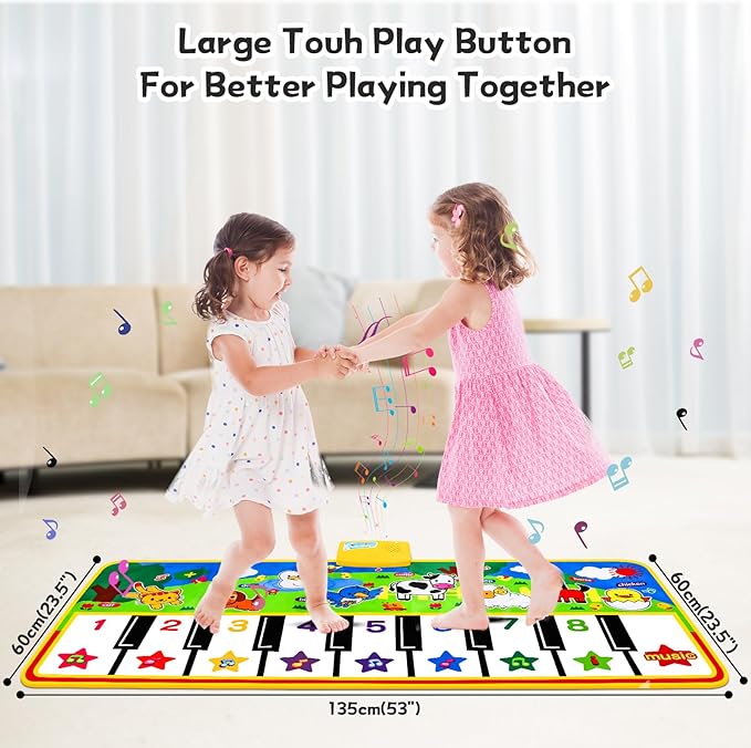 Piano Mat - 53" x 23" Musical Mat 8 Animals Sounds Dance Mat for Kids Touch Play Dancing Mat Toy Gifts for 1 2 3 4 5 6 Year Old Girls Boys