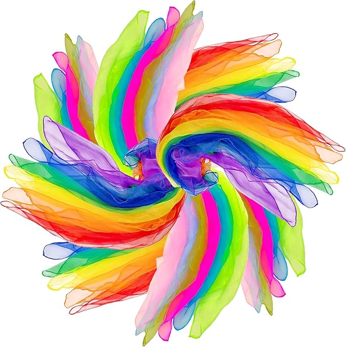 24 Or 48 Pcs Juggling Scarves for Kids Play, 12 Colors Play Silks for Kids, Silk Square Play Scarves for Toddlers