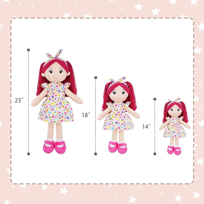 June Garden 14" Snuggle Cuties Sophie - Soft Cuddly Plush Doll Gift for Girls - Huggable Rag Doll - Pink M