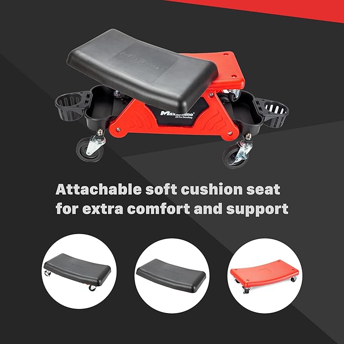 Maxshine Detailing Mini Creeper with Cushion | Mobile Rolling Utility Creeper Seat for Mechanics & Car Detailers | Comfortable Low Profile Seat for Car Cleaning, Polishing, Coating & Waxing