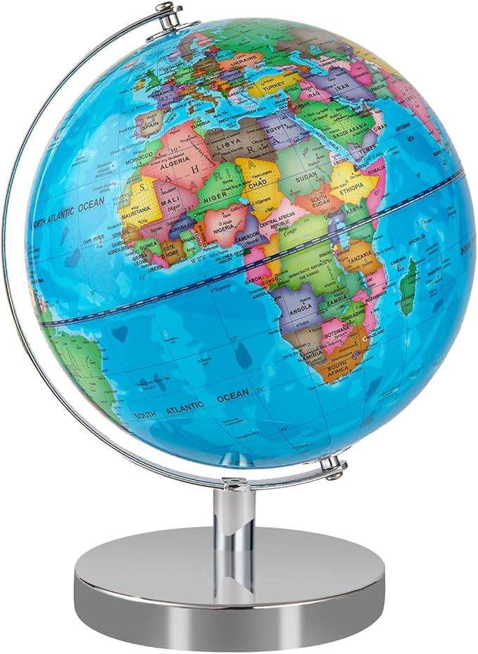 9'' Globe for Children World Globe with Stand Rewritable Easy-Read High Clear Map Earth Globes for Adults, Educational Interactive Globes for Kids Learning STEM Toy Present for 3+ Years Old