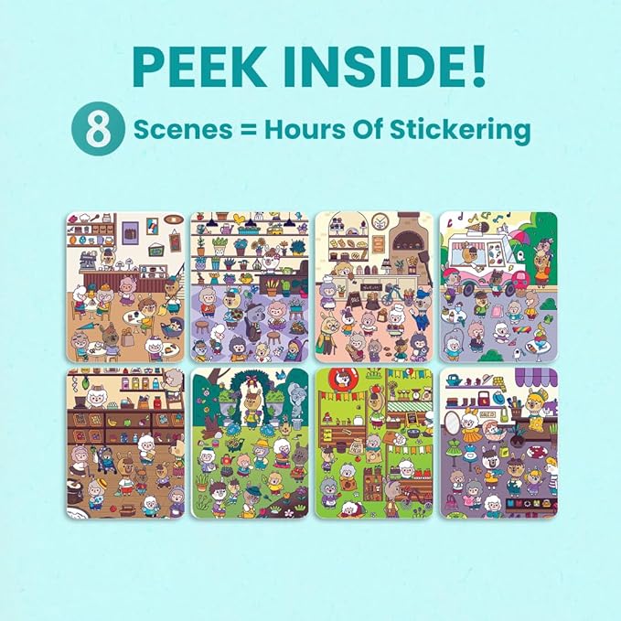 Cupkin Llama Sticker Book Activity for Kids, Toddler Airplane Travel Essentials, 500+ Llama Stickers for Kids + 12 Scenes + 12 Coloring Book Pages, Animal Lover Gift, Children's Crafts Ages 2-8
