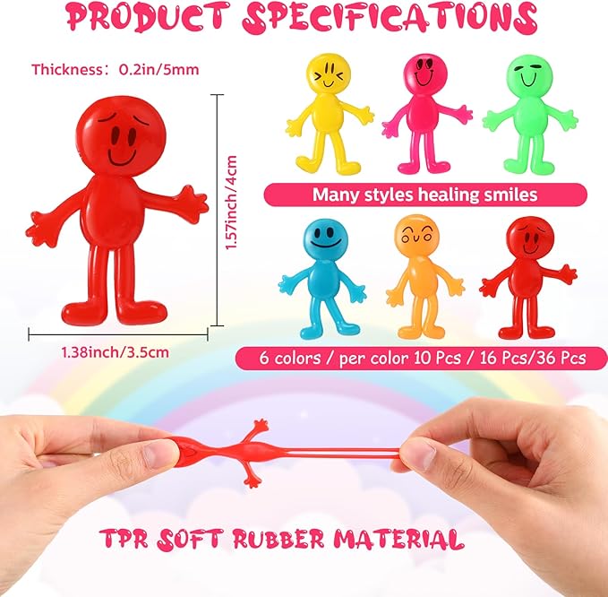 HyDren 216 Pcs Stretchy Bendable Man, Treasure Box Toys for Classroom, Stretchable Smile Figure, Assorted Color Bendable Toys, Carnival Prizes Party Gift Bag Filler Birthday Party Gift Stress Relief