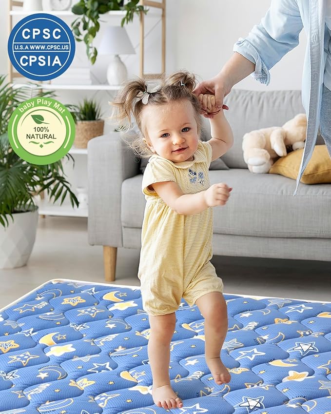 Odorless Premium Foam Baby Play Mat, Soft Microfiber Fabric Crawling Mat for Floor- Comfortable and Hypoallergenic, Non-Slip Cushioned Floor Playpen mat for Infants,Babies,Toddlers