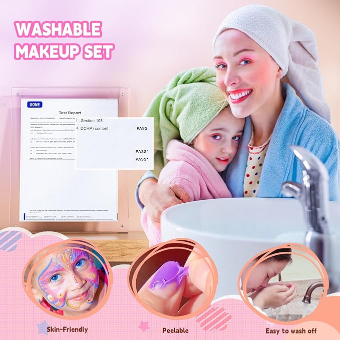 Kids Makeup Kit for Girl - Girls Makeup Kit Toys with Flying Horse Storage Case, Kids Play Makeup Set for Christmas Birthday Gift 3-12 Years Old