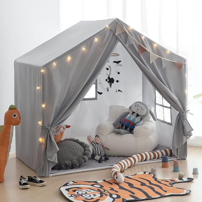 Kids Play Tent with Mat, Razee Large Playhouse Tent Indoor, Play House Kids Tent Castle for Girls Boys, Play Cottage (Grey)