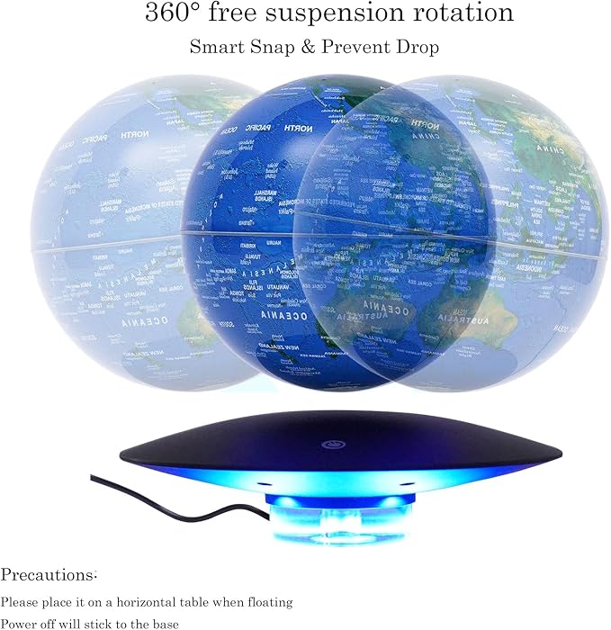6" Magnetic Levitating Globe, 360°Rotating Geographic Globes Levitating Globes with LED Light Floating Magnetic Levitation Floating Globe for Desk Home Office Study Room(Dark Blue+Black/Style B)