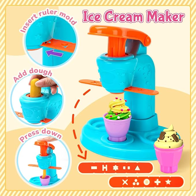 99 PCS 5 in 1 Dough Sets for Kids Ages 3-4-8, Art Crafts Dough Tools Kit, Ice Cream Playset Noodle Hamburger Cake Maker Machine, Dessert Rack, Kitchen Creations Food Play Toys Toddlers Boys Girls