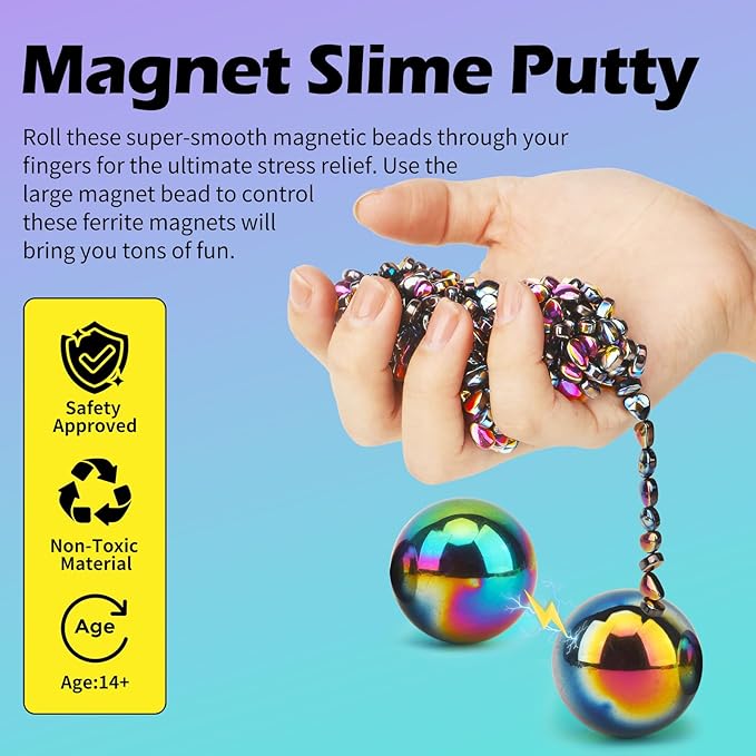 Magnet Stone Ferrite Putty with 2 Big Magnet, Smooth Magnetic Ferrite Magnet Rock Ball Fidget Toy Science Kit, Office Desk Toy Decoration Gift for Adults