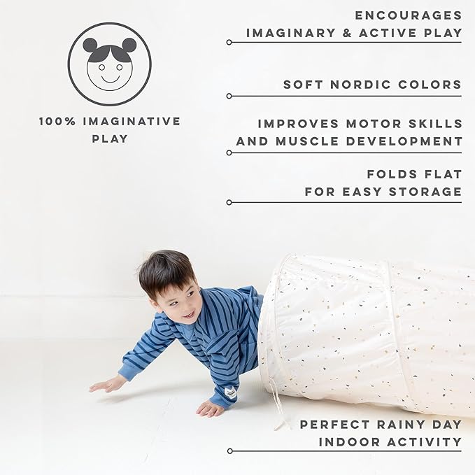 3 Sprouts Kids Play Tunnel - Pop Up Collapsible Tunnels with Recycled Fabric - Fun Crawling Tunnel for Toddler, Baby, Children to Crawl Through, Gross Motor Toy for Indoor Play - Terrazzo Beige