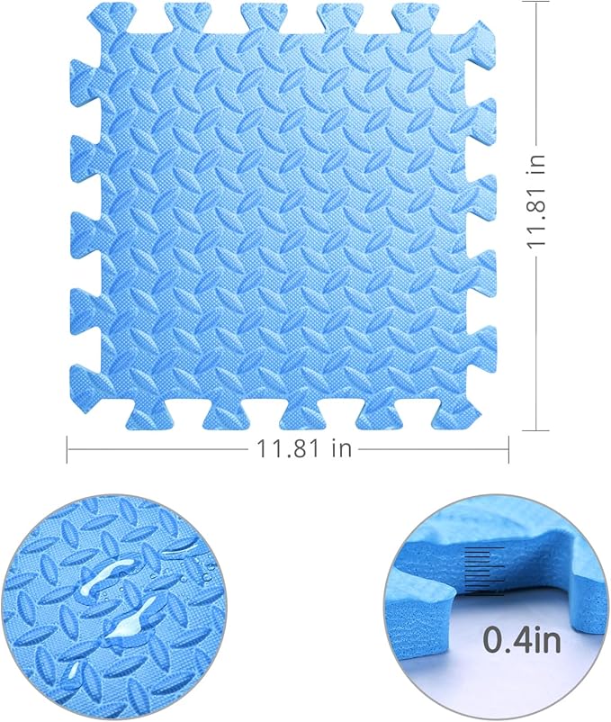 Foam Play Mat for Baby, 0.4 Inch Thick Foam Interlocking Floor Mats, Soft Non-Toxic Baby Playmat, Solid Colored Puzzle Play Mat Kids Floor Mats, 16 Tiles, Dark Blue/Blue/Gray Blue