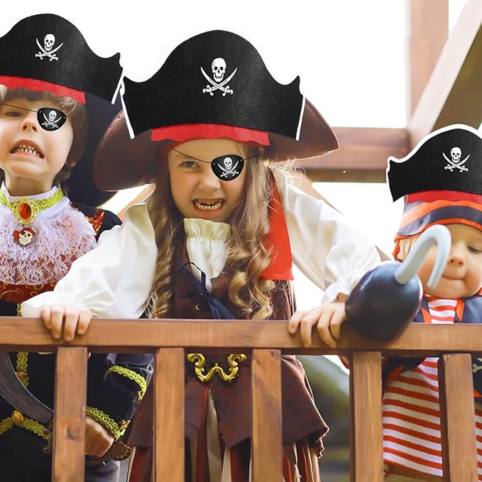 Legigo 72 Pcs Pirate Hat with Eye Mask - Classic Costume Cap Accessories for Pirate Party Cosplay Caribbean Dress, Black