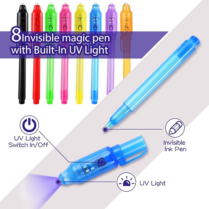 16PCS Invisible Ink Spy Pen Magic Pens for Kids Magic Party Favors, Invisible Ink Pen for Writing Secret Message, Spy Party, Kids Party Favors
