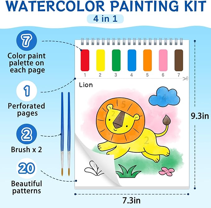 Paint with Water Coloring Books for Kids,Mess Free Watercolor Painting Papers Sets for Toddlers,Water Color Paint Kit,Art Craft Birthday Gift for Ages 1-3, 4-8(Animal)