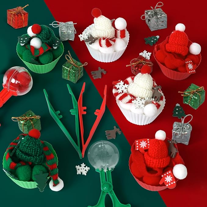 178 Pcs Christmas Sensory Bin Items Christmas Tree Hat Gift Box Counting Sorting Sensory Bin Filler Fine Motor Red Green Counts for Xmas Counting Decor