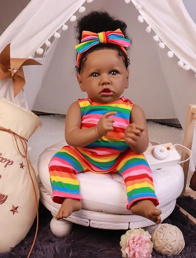 HOOMAI Lifelike Reborn Baby Dolls with Soft Body African American Realistic Girl Doll 22.8 Inch Best Birthday Gift Set