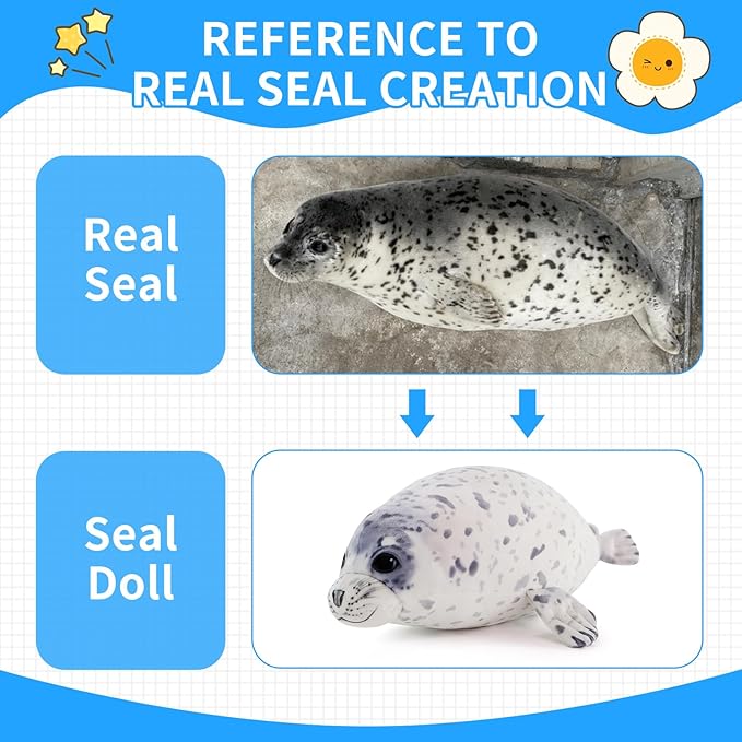 Sew Butiful Seal Stuffed Animal Toy, Cute plushies, 12" Seal Plush Pillow Gift for Girls Kids Children Birthday Christmas (Small)