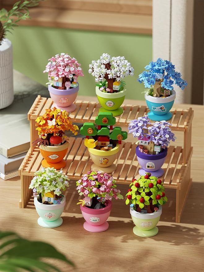 Crabapple Grace Mini Bonsai Tree Micro Building Set Building Toy Plant Cherry Tree Flower Collection Decor for Home Desk Greenery Decoration Building Blocks DIY Creative Gifts