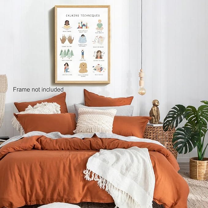 Feelings Calming Techniques Canvas Wall Art Calming Corner Classroom Mental health Posters Boho Emotions Chart for Kids Prints Special Education Wall Decor for Office School 16x24in Unframed