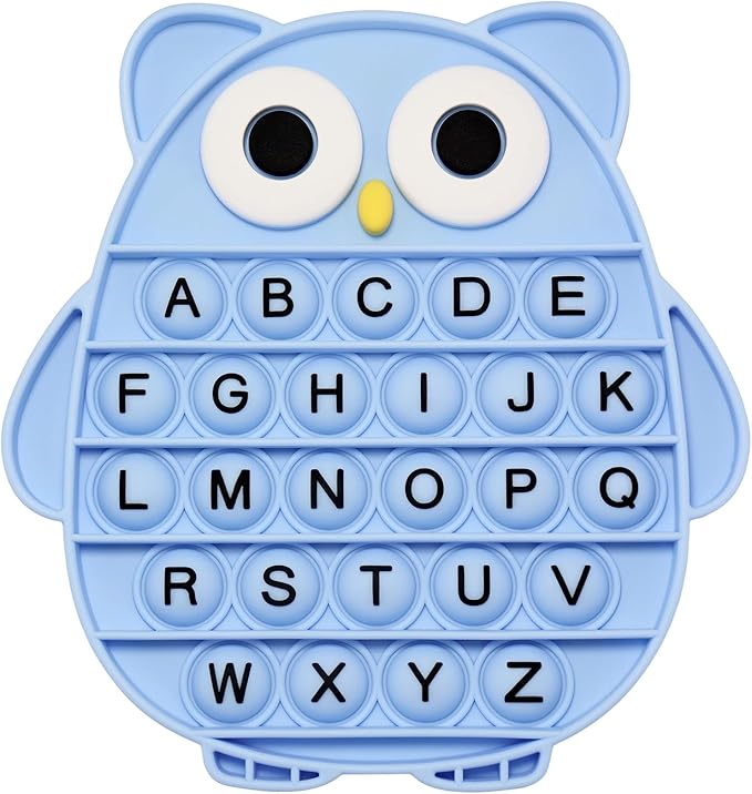 Fidget Toys for Kids, Owl Shaped Silicone Squeeze Sensory Toys, Alphabet Bubble Stress Anxiety Relief Relax Tools for Kids Adults School Classroom Gift Party Favors (Blue)