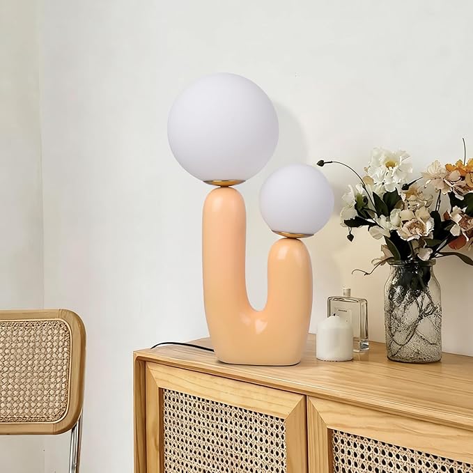 Arturesthome Nightstand Desk Lamp, Creative Nordic Living Room Bedside Bedroom Table Lamp with Led Bulbs, Beige