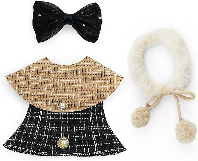 17cm Doll Clothes Set-Adorable Outfits for Dolls-Stylish Accessaries Clothes Dress-Up-Replaceable Clothing Collections, Includes Hat, Top, Skirt(Black-Style B)