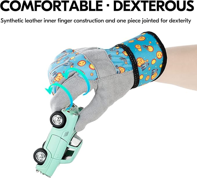 Vgo... 1-Pair Age 3-4 Kids Gardening Gloves,Children Yard Work Gloves,Soft Safety Outdoor Playing Gloves (Size XS, Blue Plane, KID-MF3561)