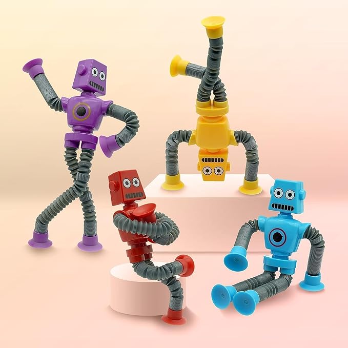 Limpskys Suction Cup Robot Toy for Kids 3-5 5-7, Autism Sensory Products,Toys for Ages 5-7,Sensory Toys for Kids with Autism (12 Pack Robot)