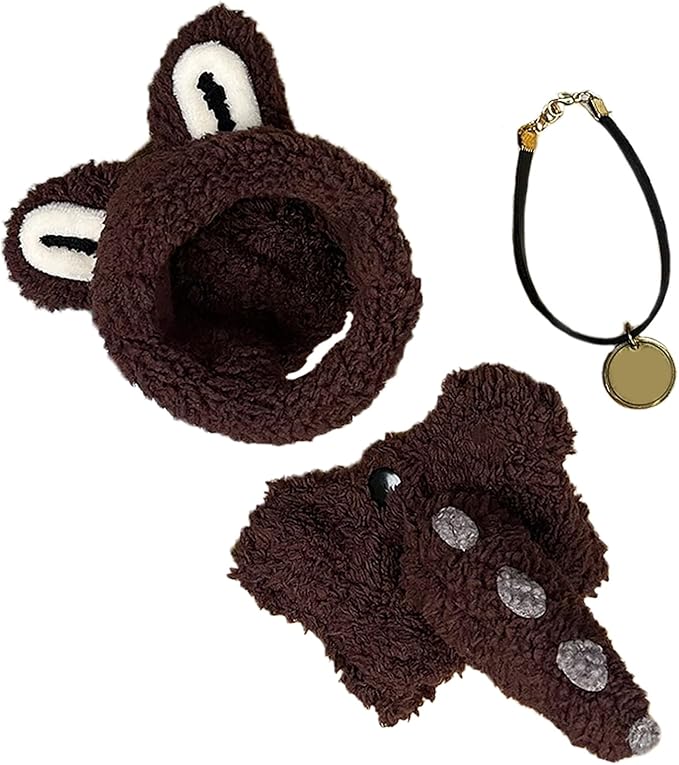 17CM Doll Clothes Set Brown Hood + Brown Jumpsuit + Gold Tag Necklace, Fashion Cute Dress-Up Clothes for Doll Accessories Outfit(No Doll Included)(LBB Clothes 1)