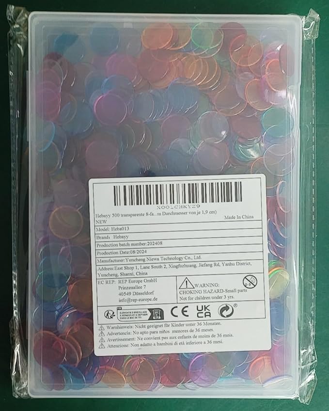 Hebayy 500 Transparent 8 Color Clear Bingo Counting Chip Plastic Markers (Each Measures 3/4 inch in Diameter)