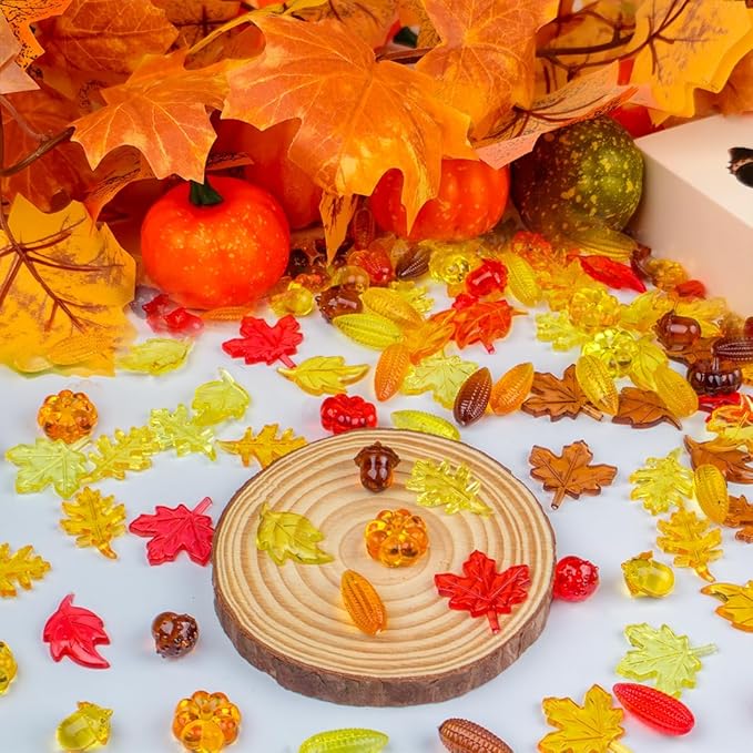 260PCS Fall Vase Filler – Autumn Sensory Bin Items with Acorns, Pumpkins, Corn, and Fall Leaves, Mini Fall Decor for Fall Centerpieces, Bowl Fillers, Crafts, and Table Decor