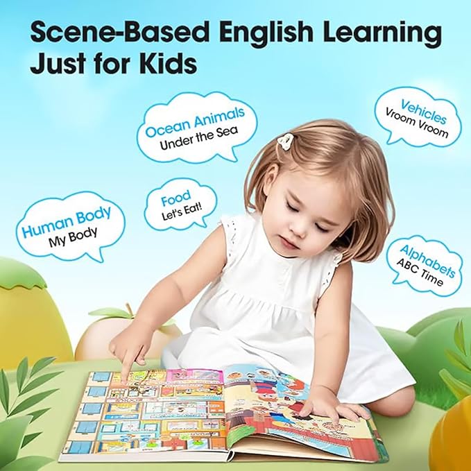 My First English Words Sound Book Toy, English Learning Talking Book for Kids 2 - 6 Years Old, Interactive Electronic Audio Toddler Books, 470+ Words, 21 Themes, Press to Learn Phonics (Two-Book Set)
