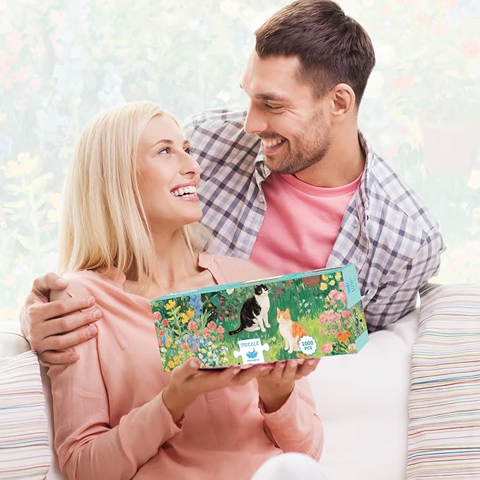 MOMIBOOK Puzzles for Adults 1000 Pieces Jigsaw Puzzles of Floral Cats' Chat Gathering, Oil Painting Image Difficult Challenging Hard Impossible Puzzle Unique Funny Party Christmas Birthday Gifts