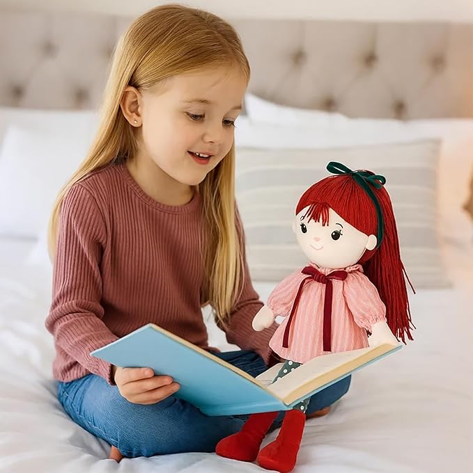 Soft Baby Doll Toys (16'') Baby Rag Doll for Girls Birthday Cuddly Plush Toys for Toddler Kids (Red)