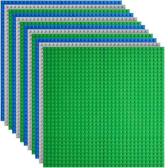 Lekebaby Classic Baseplates Building Base Plates for Building Bricks 100% Compatible with Major Brands-Baseplates 10" x 10", Pack of 12