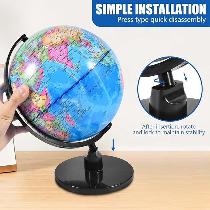 Rotating World Globe 10 Inch Spinning Earth Globe with Stand for Kids Learning Geography Classroom Education or Office Home Decorations