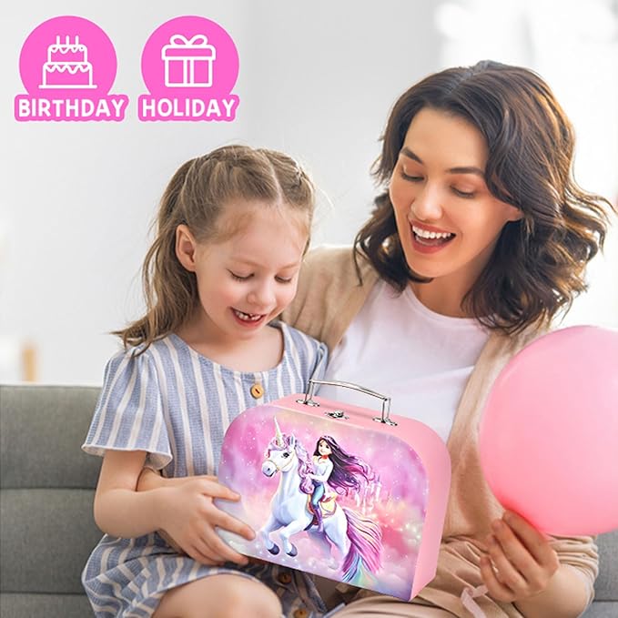 Unicorn Tea Party Set for Toddler Girls – 19-Piece Pretend Play Tin Tea Set with Teapot, Cups, Plates, Spoons & Carrying Case – Princess Kitchen Toys for Kids Ages 3-8 – Birthday Gift