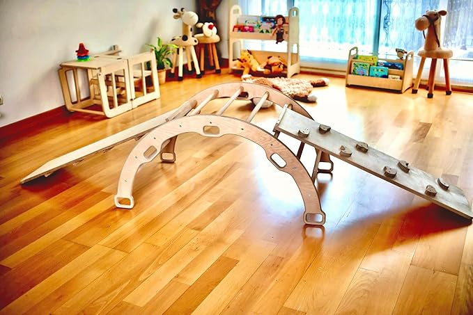 Montessori Climbing Cube and Triangle for Kids | Foldable Climbing Set | Indoor Activity Cube | Climbing Set with Cube and Triangle for Toddler | Foldable Wooden Jungle Gym (CUBE+ARCH+2 RAMP)