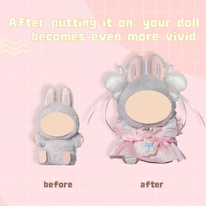 3-Piece Clothes for 17cm/15cm Doll, Cute Outfit Set with Headwear, Dress, Shoes, Stylish Adorable Dolls Accessories for Display & Dress-Up (No Doll)