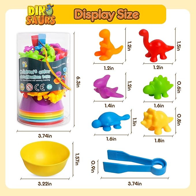 JOCHA Color Sorting and Counting Dinosaurs Toys for Toddlers 3 5 4 Years Old Preschool Matching Learning Educational Game Montessori Sensory Math Classification Activities Toys for Kids Boys Girls